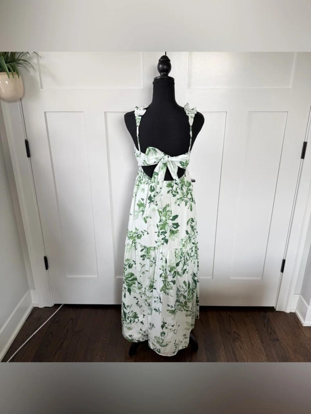 Abercrombie & Fitch Bow Back Poplin Tiered Maxi Dress - Green Floral (XS) | NWT